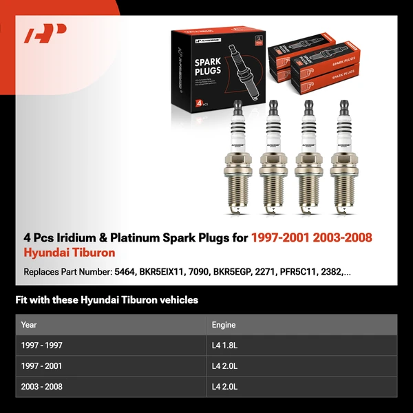 4 Pcs Iridium & Platinum Spark Plugs for 1997-2001 2003-2008 Hyundai Tiburon