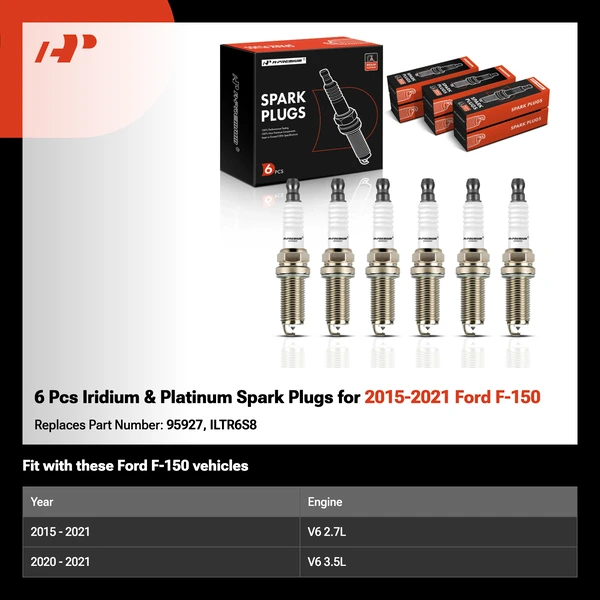 6 Pcs Iridium & Platinum Spark Plugs for 2015-2021 Ford F-150