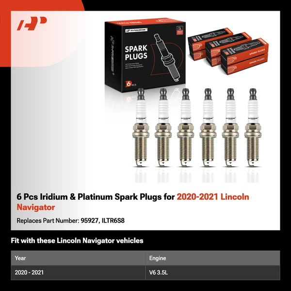 6 Pcs Iridium & Platinum Spark Plugs for 2020-2021 Lincoln Navigator
