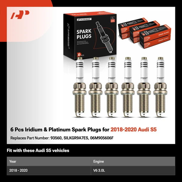 6 Pcs Iridium & Platinum Spark Plugs for 2018-2020 Audi S5