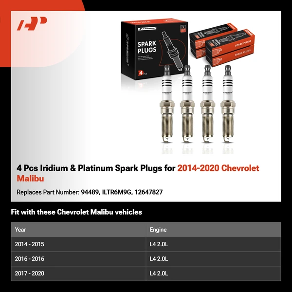 4 Pcs Iridium & Platinum Spark Plugs for 2014-2020 Chevrolet Malibu