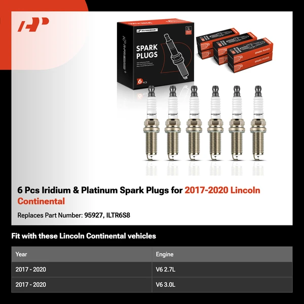 6 Pcs Iridium & Platinum Spark Plugs for 2017-2020 Lincoln Continental