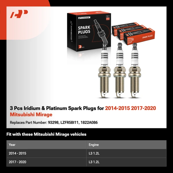 3 Pcs Iridium & Platinum Spark Plugs for 2014-2015 2017-2020 Mitsubishi Mirage