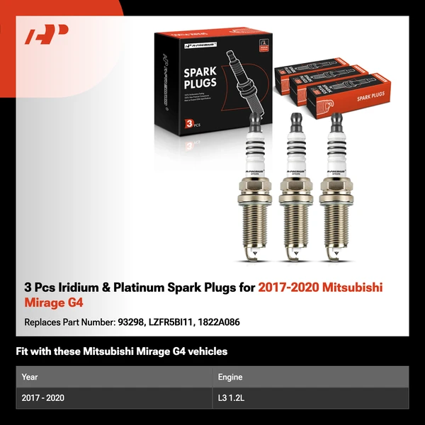 3 Pcs Iridium & Platinum Spark Plugs for 2017-2020 Mitsubishi Mirage G4