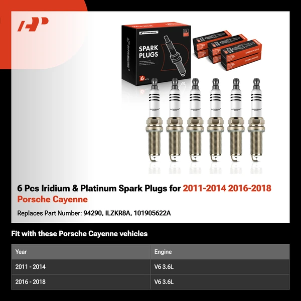 6 Pcs Iridium & Platinum Spark Plugs for 2011-2014 2016-2018 Porsche Cayenne