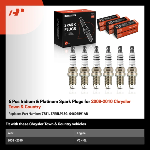 6 Pcs Iridium & Platinum Spark Plugs for 2008-2010 Chrysler Town & Country