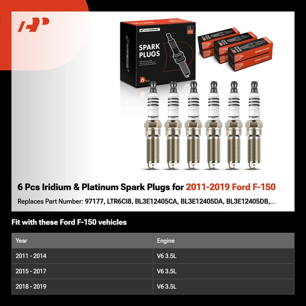 6 Pcs Iridium & Platinum Spark Plugs for 2011-2019 Ford F-150