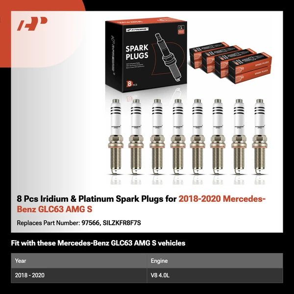 8 Pcs Iridium & Platinum Spark Plugs for 2018-2020 Mercedes-Benz GLC63 AMG S