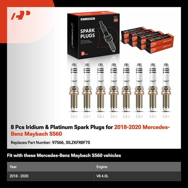 8 Pcs Iridium & Platinum Spark Plugs for 2018-2020 Mercedes-Benz Maybach S560