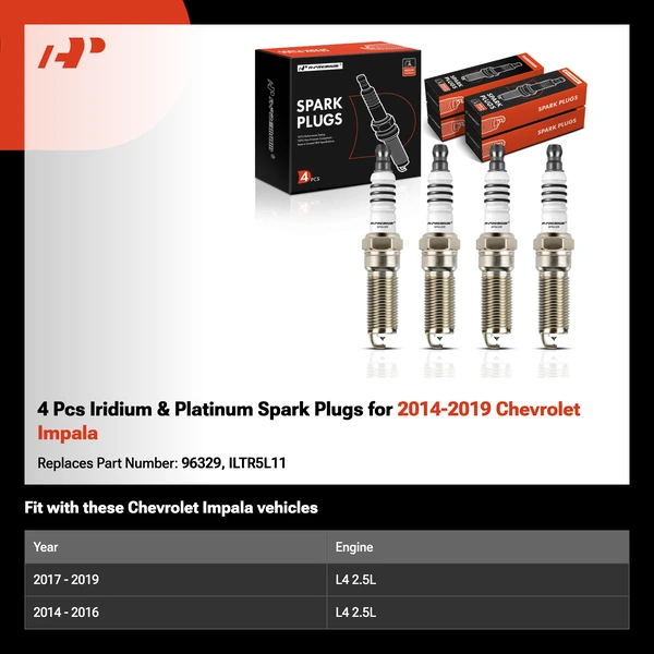 4 Pcs Iridium & Platinum Spark Plugs for 2014-2019 Chevrolet Impala