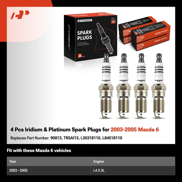 4 Pcs Iridium & Platinum Spark Plugs for 2003-2005 Mazda 6