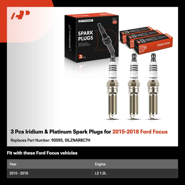 3 Pcs Iridium & Platinum Spark Plugs for 2015-2018 Ford Focus