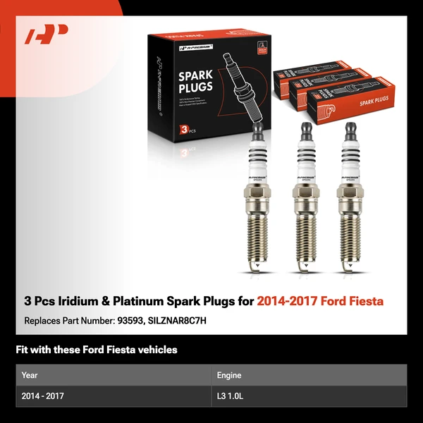 3 Pcs Iridium & Platinum Spark Plugs for 2014-2017 Ford Fiesta