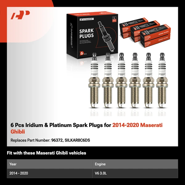 6 Pcs Iridium & Platinum Spark Plugs for 2014-2020 Maserati Ghibli