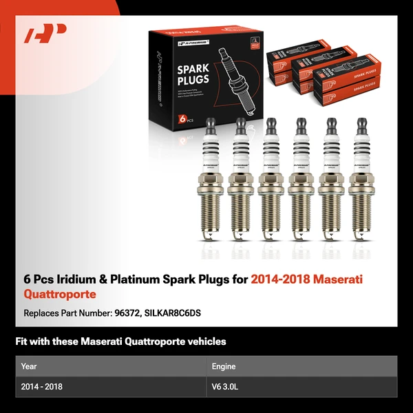 6 Pcs Iridium & Platinum Spark Plugs for 2014-2018 Maserati Quattroporte