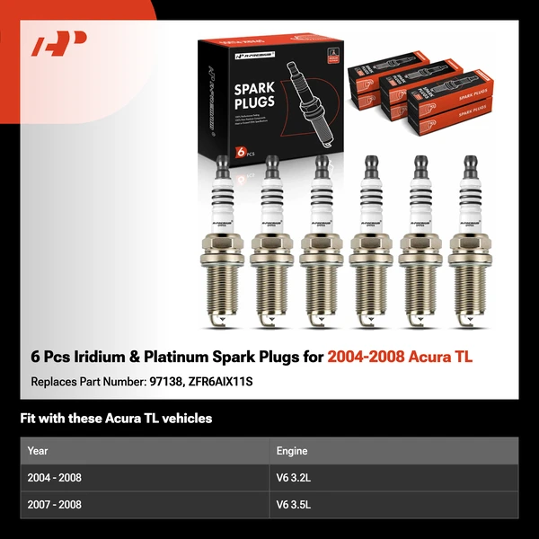6 Pcs Iridium & Platinum Spark Plugs for 2004-2008 Acura TL