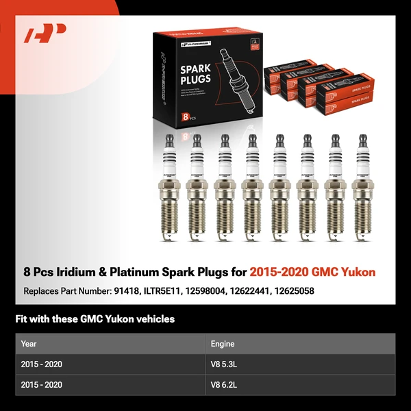 8 Pcs Iridium & Platinum Spark Plugs for 2015-2020 GMC Yukon