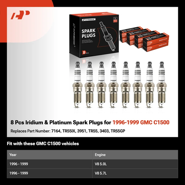 8 Pcs Iridium & Platinum Spark Plugs for 1996-1999 GMC C1500