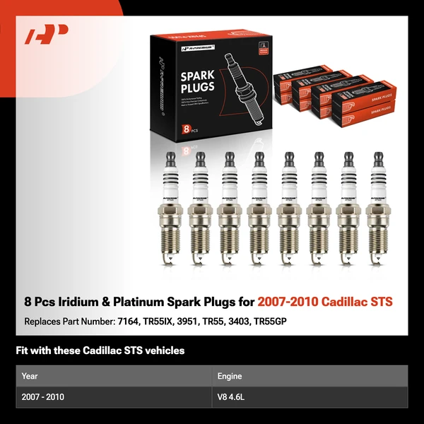 8 Pcs Iridium & Platinum Spark Plugs for 2007-2010 Cadillac STS