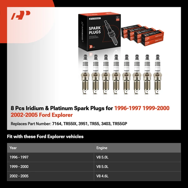 8 Pcs Iridium & Platinum Spark Plugs for 1996-1997 1999-2000 2002-2005 Ford Explorer