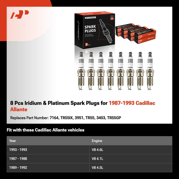 8 Pcs Iridium & Platinum Spark Plugs for 1987-1993 Cadillac Allante