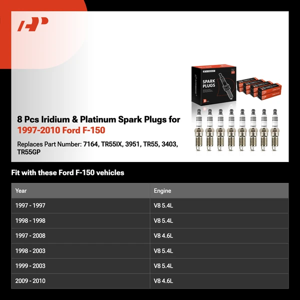 8 Pcs Iridium & Platinum Spark Plugs for 1997-2010 Ford F-150