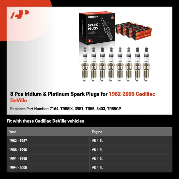 8 Pcs Iridium & Platinum Spark Plugs for 1982-2005 Cadillac DeVille