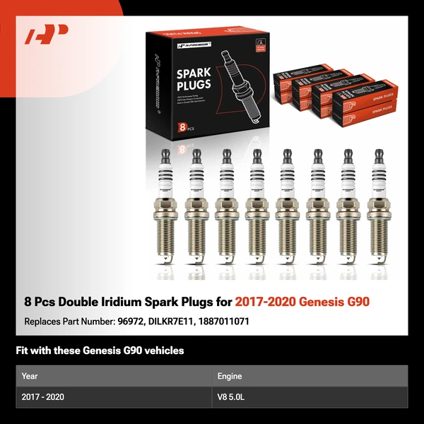 8 Pcs Double Iridium Spark Plugs for 2017-2020 Genesis G90