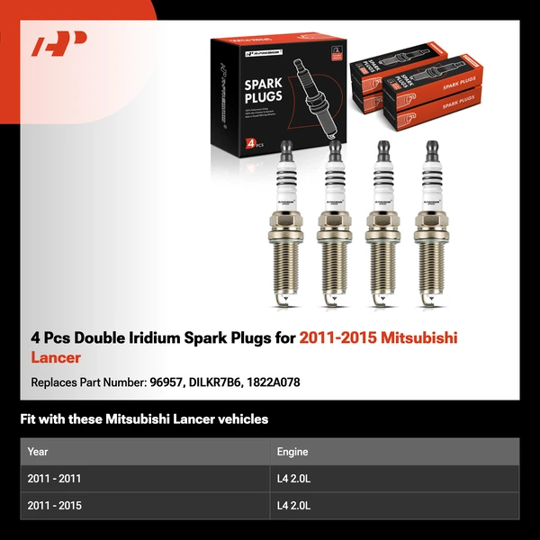 4 Pcs Double Iridium Spark Plugs for 2011-2015 Mitsubishi Lancer