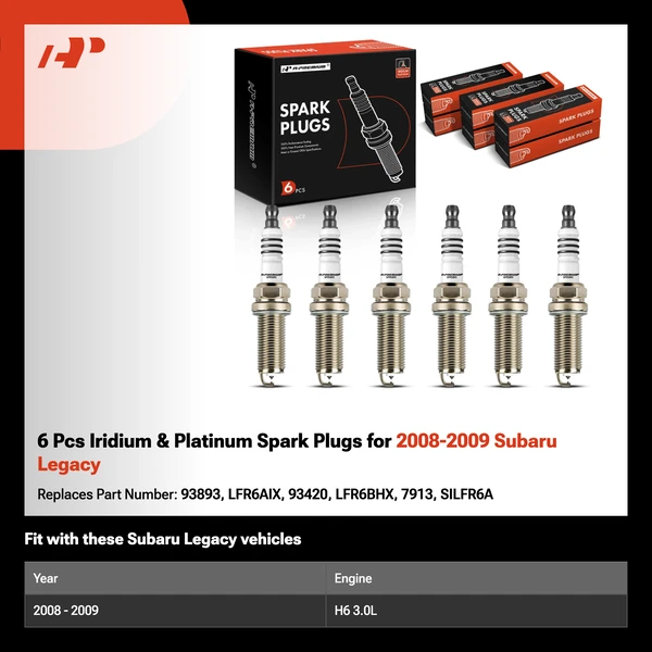 6 Pcs Iridium & Platinum Spark Plugs for 2008-2009 Subaru Legacy
