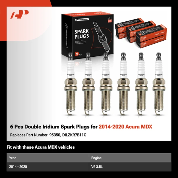 6 Pcs Double Iridium Spark Plugs for 2014-2020 Acura MDX