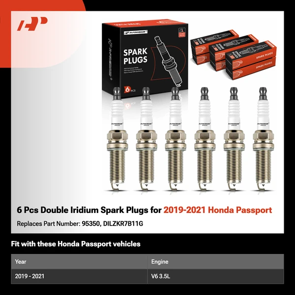 6 Pcs Double Iridium Spark Plugs for 2019-2021 Honda Passport