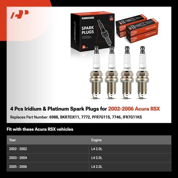 4 Pcs Iridium & Platinum Spark Plugs for 2002-2006 Acura RSX