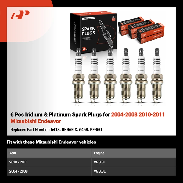 6 Pcs Iridium & Platinum Spark Plugs for 2004-2008 2010-2011 Mitsubishi Endeavor