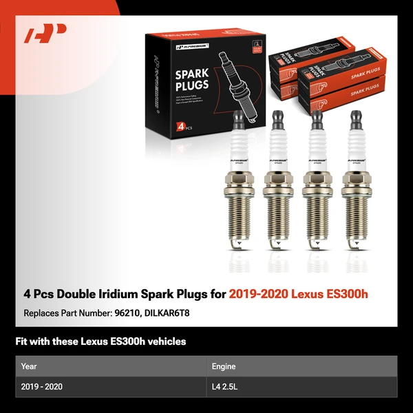 4 Pcs Double Iridium Spark Plugs for 2019-2020 Lexus ES300h