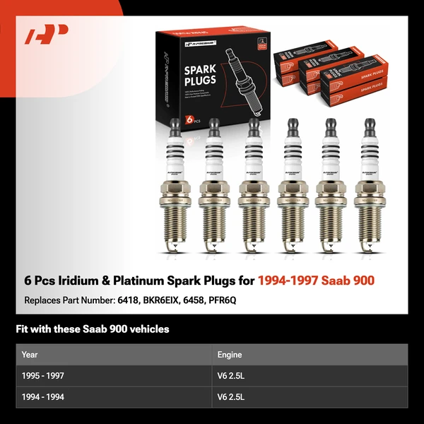 6 Pcs Iridium & Platinum Spark Plugs for 1994-1997 Saab 900