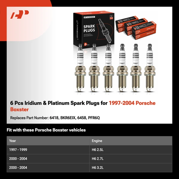 6 Pcs Iridium & Platinum Spark Plugs for 1997-2004 Porsche Boxster
