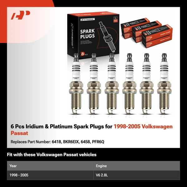 6 Pcs Iridium & Platinum Spark Plugs for 1998-2005 Volkswagen Passat