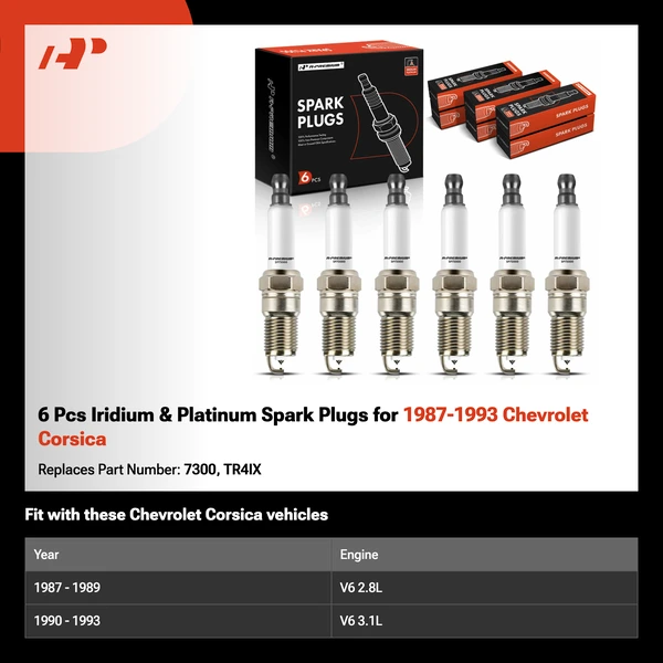 6 Pcs Iridium & Platinum Spark Plugs for 1987-1993 Chevrolet Corsica