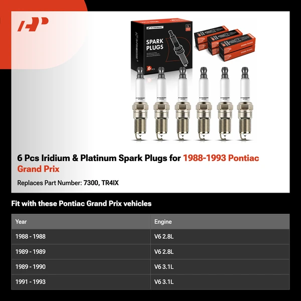 6 Pcs Iridium & Platinum Spark Plugs for 1988-1993 Pontiac Grand Prix