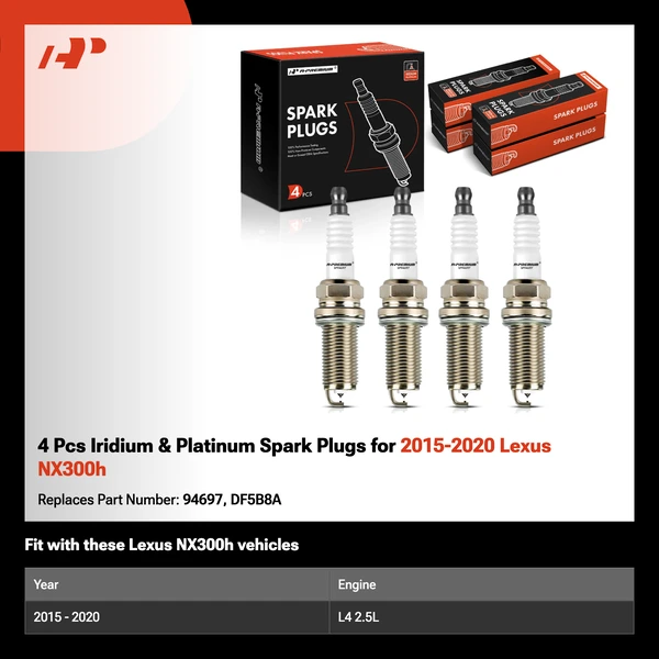 4 Pcs Iridium & Platinum Spark Plugs for 2015-2020 Lexus NX300h