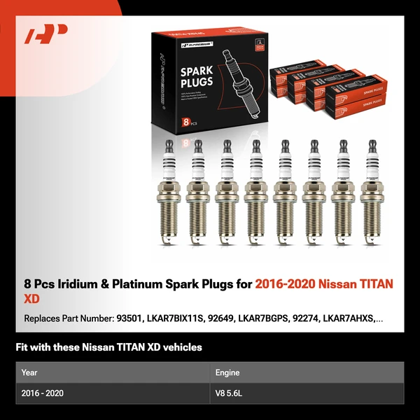 8 Pcs Iridium & Platinum Spark Plugs for 2016-2020 Nissan TITAN XD
