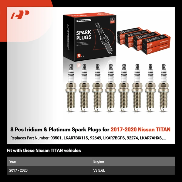 8 Pcs Iridium & Platinum Spark Plugs for 2017-2020 Nissan TITAN