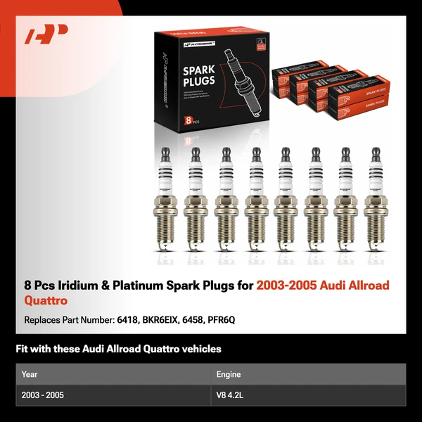 8 Pcs Iridium & Platinum Spark Plugs for 2003-2005 Audi Allroad Quattro