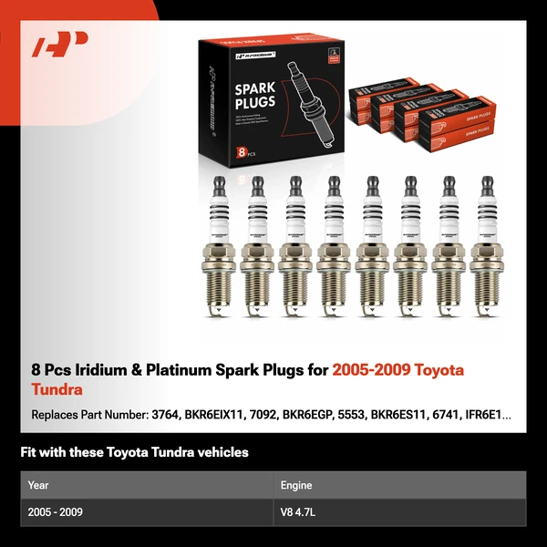 8 Pcs Iridium & Platinum Spark Plugs for 2005-2009 Toyota Tundra