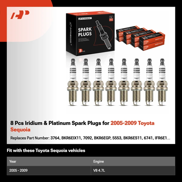 8 Pcs Iridium & Platinum Spark Plugs for 2005-2009 Toyota Sequoia