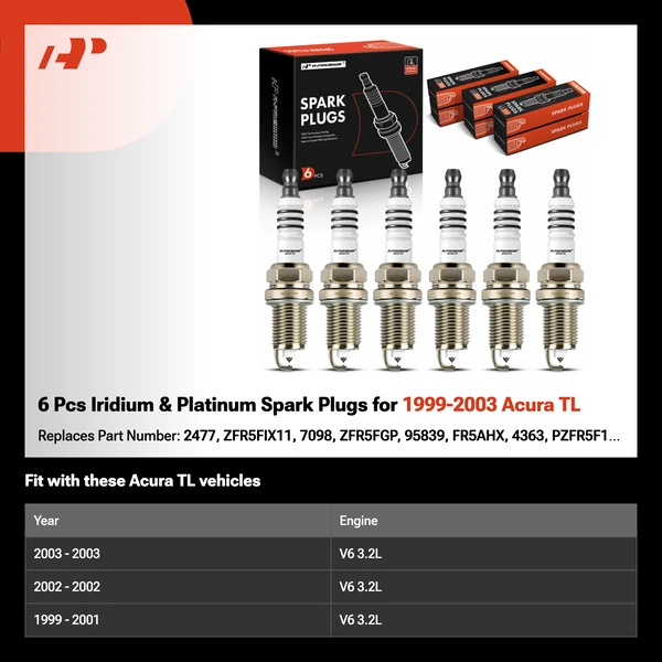 6 Pcs Iridium & Platinum Spark Plugs for 1999-2003 Acura TL