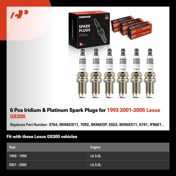 6 Pcs Iridium & Platinum Spark Plugs for 1993 2001-2005 Lexus GS300