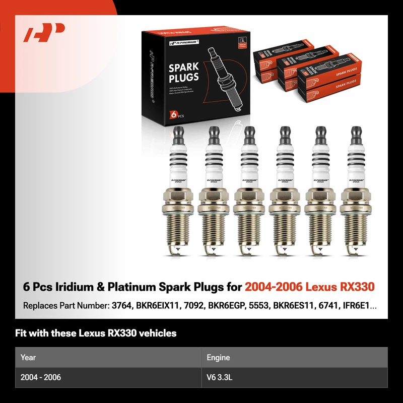 6 Pcs Iridium & Platinum Spark Plugs for 2004-2006 Lexus RX330