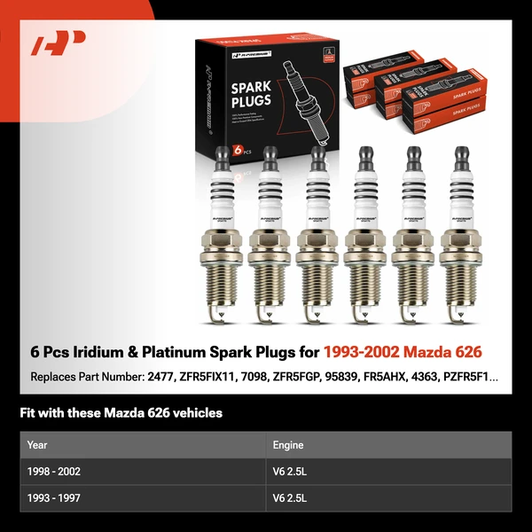 6 Pcs Iridium & Platinum Spark Plugs for 1993-2002 Mazda 626